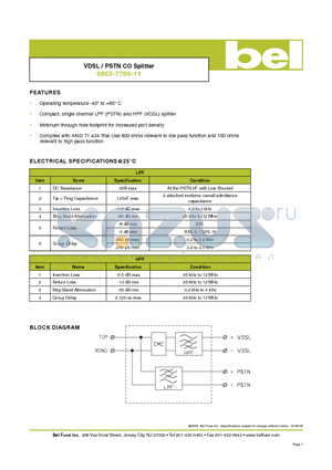 0803-7700-11 datasheet - VDSL / PSTN CO Splitter