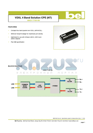 0803-7700-06 datasheet - VDSL 4 Band Solution CPE (NT)