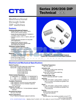 206-2ST datasheet - Multifunctional through hole DIP switches