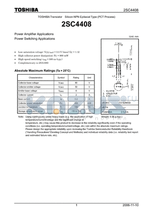 2SC4408 datasheet - Silicon NPN Epitaxial Type (PCT Process) Power Amplifier Applications