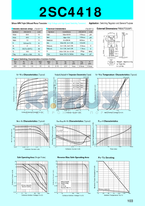 2SC4418 datasheet - Silicon NPN Triple Diffused Planar Transistor(Switching Regulator and General Purpose)