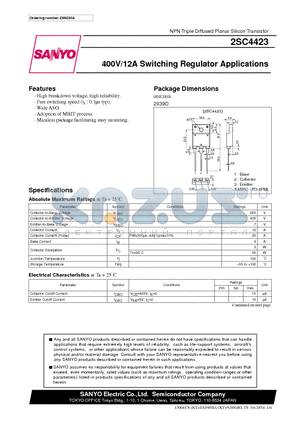 2SC4423 datasheet - 400V/12A Switching Regulator Applications