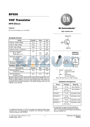 BF959 datasheet - VHF Transistor NPN Silicon