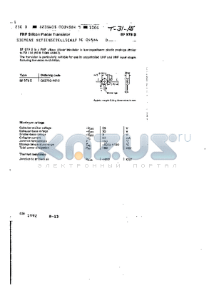 BF979S datasheet - PNP SILICON PLANAR TRANSISTOR