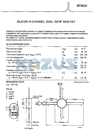 BF980A datasheet - Silicon N-Channel dual gate MOSFET