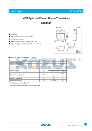 2SC4505 datasheet - NPN Epitaxial Planar Silicon Transistors