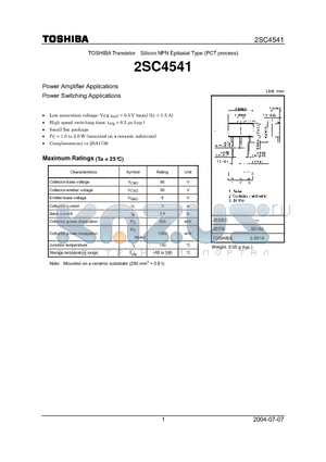 2SC4541 datasheet - Power Amplifier Applications Power Switching Applications