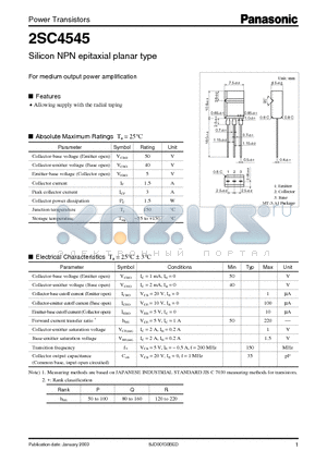 2SC4545 datasheet - For Medium Output Power Amplification