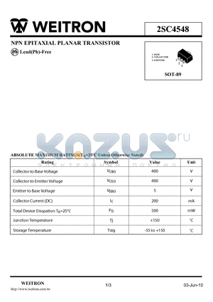 2SC4548 datasheet - NPN EPITAXIAL PLANAR TRANSISTOR