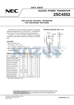 2SC4552 datasheet - NPN SILICON EPITAXIAL TRANSISTOR FOR HIGH-SPEED SWITCHING