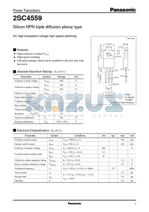 2SC4559 datasheet - Silicon NPN triple diffusion planar type(For high breakdown voltage high-speed switching)