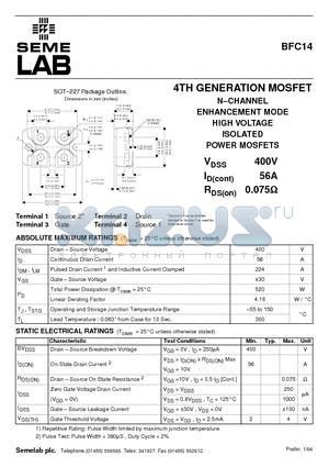 BFC14 datasheet - 4TH GENERATION MOSFET