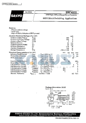 2SC4572 datasheet - 800V/20mA Switching Applications