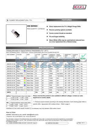 206-501-21-38 datasheet - FILAMENT REPLACEMENT LEDs - T1n