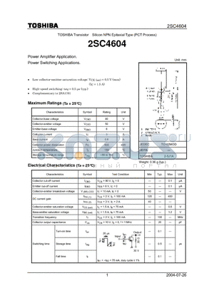 2SC4604_04 datasheet - Power Amplifier Application Power Switching Applications.