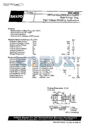 2SC4630 datasheet - High-Voltage Amp, High-Voltage Switching Applications