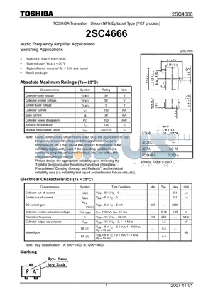 2SC4666_07 datasheet - Silicon NPN Epitaxial Type (PCT process) Audio Frequency Amplifier Applications