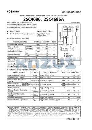 2SC4686A datasheet - NPN TRIPLE DIFFUSED PLANAR TYPE (TV DYNAMIC FOCUS, HIGH VOLTAGE SWITCHING, AMPLIFIER APPLICATIONS)