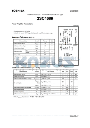 2SC4689 datasheet - Power Amplifier Applications