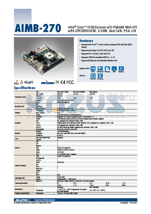 20660270000 datasheet - Intel^ Core i7/i5/Celeron uFC-PGA989 Mini-ITX with CRT/2DVI/LVDS, 6 COM, Dual LAN, PCIe x16