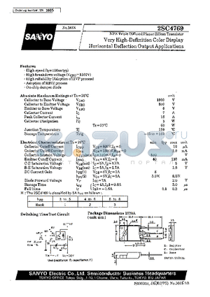 2SC4769 datasheet - Very High-Definition Color Display Horizontal Deflection Output Applications