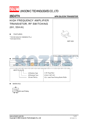 2SC4774-AL3-R datasheet - HIGH FREQUENCY AMPLIFIER TRANSISTOR, RF SWITCHING (6V, 50mA)