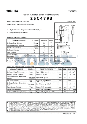 2SC4793 datasheet - NPN EPITAXIAL TYPE (POWER AMPLIFIER, DRIVER STAGE AMPLIFIER APPLICATIONS)