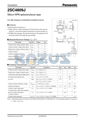2SC4809J datasheet - For high-frequency amplification/oscillation/mixing