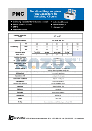 206PMC330K datasheet - Metallized Polypropylene Film Capacitors for Switching Circuits