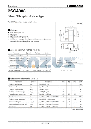 2SC4808 datasheet - Silicon NPN epitaxial planer type(For UHF band low-noise amplification)
