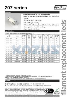 207 datasheet - Direct replacement for T1 n Wedge Base F9