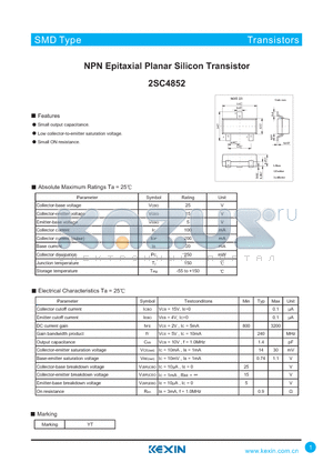 2SC4852 datasheet - NPN Epitaxial Planar Silicon Transistor