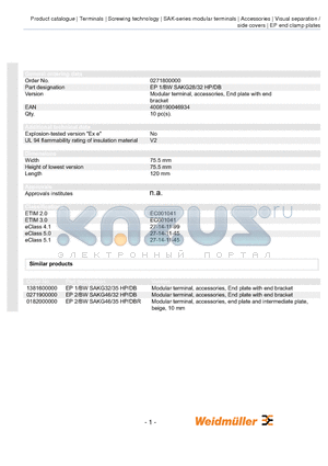 1381600000 datasheet - Modular terminal, accessories, End plate with end bracket