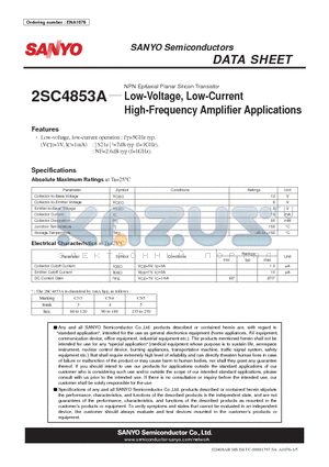 2SC4853A datasheet - Low-Voltage, Low-Current High-Frequency Amplifier Applications