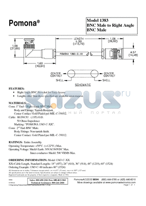 1383 datasheet - BNC Male to Right Angle BNC Male