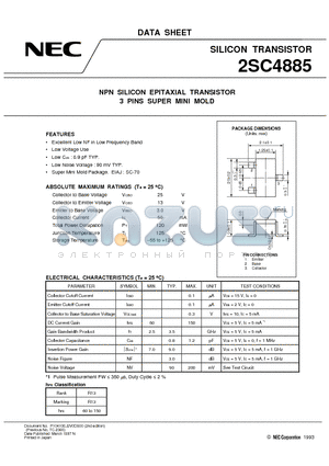 2SC4885 datasheet - NPN SILICON EPITAXIAL TRANSISTOR 3 PINS SUPER MINI MOLD