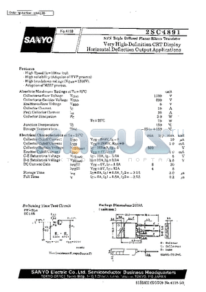 2SC4891 datasheet - Very High-Definition CRT Display Horizontal Deflection Output Applications