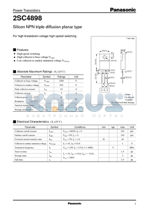2SC4898 datasheet - Silicon NPN triple diffusion planar type(For high breakdown voltage high-speed switching)