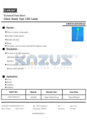 1383SYGD-S530-E2 datasheet - 5.0mm Round Type LED Lamps