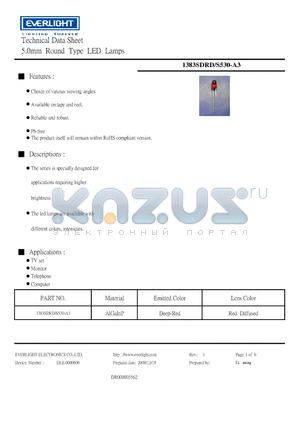 1383SDRD-S530-A3 datasheet - 5.0mm Round Type LED Lamps