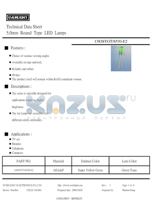 1383SYGT-S530-E2 datasheet - 5.0mm Round Type LED Lamps