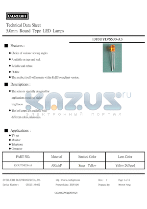 1383UYD-S530-A3 datasheet - 5.0mm Round Type LED Lamps