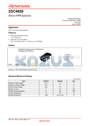 2SC4926 datasheet - Silicon NPN Epitaxial