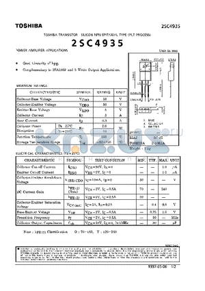 2SC4935 datasheet - NPN EPITAXIAL TYPE (POWER AMPLIFIER APPLICATIONS)