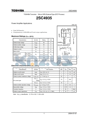 2SC4935 datasheet - Power Amplifier Applications