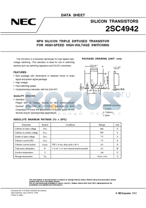 2SC4942 datasheet - NPN SILICON TRIPLE DIFFUSED TRANSISTOR FOR HIGH-SPEED HIGH-VOLTAGE SWITCHING