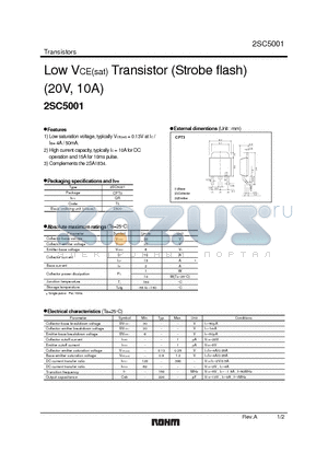 2SC5001 datasheet - Low Vce(sat) Transistor (Strobe flash) (20V, 10A)