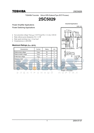 2SC5029 datasheet - Power Amplifier Applications