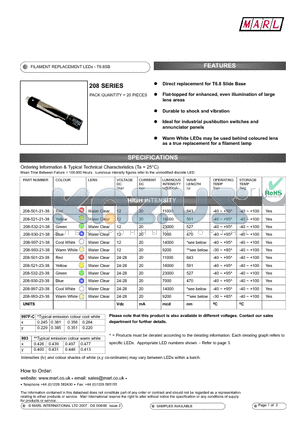 208-501-23-38 datasheet - FILAMENT REPLACEMENT LEDs - T6.8SB