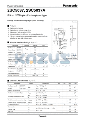 2SC5037 datasheet - Silicon NPN triple diffusion planar type